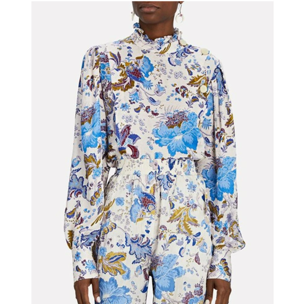 Isabel Marant Etoile Backal Floral Asymmetric Button Blouse In Ecru Size 36 NEW